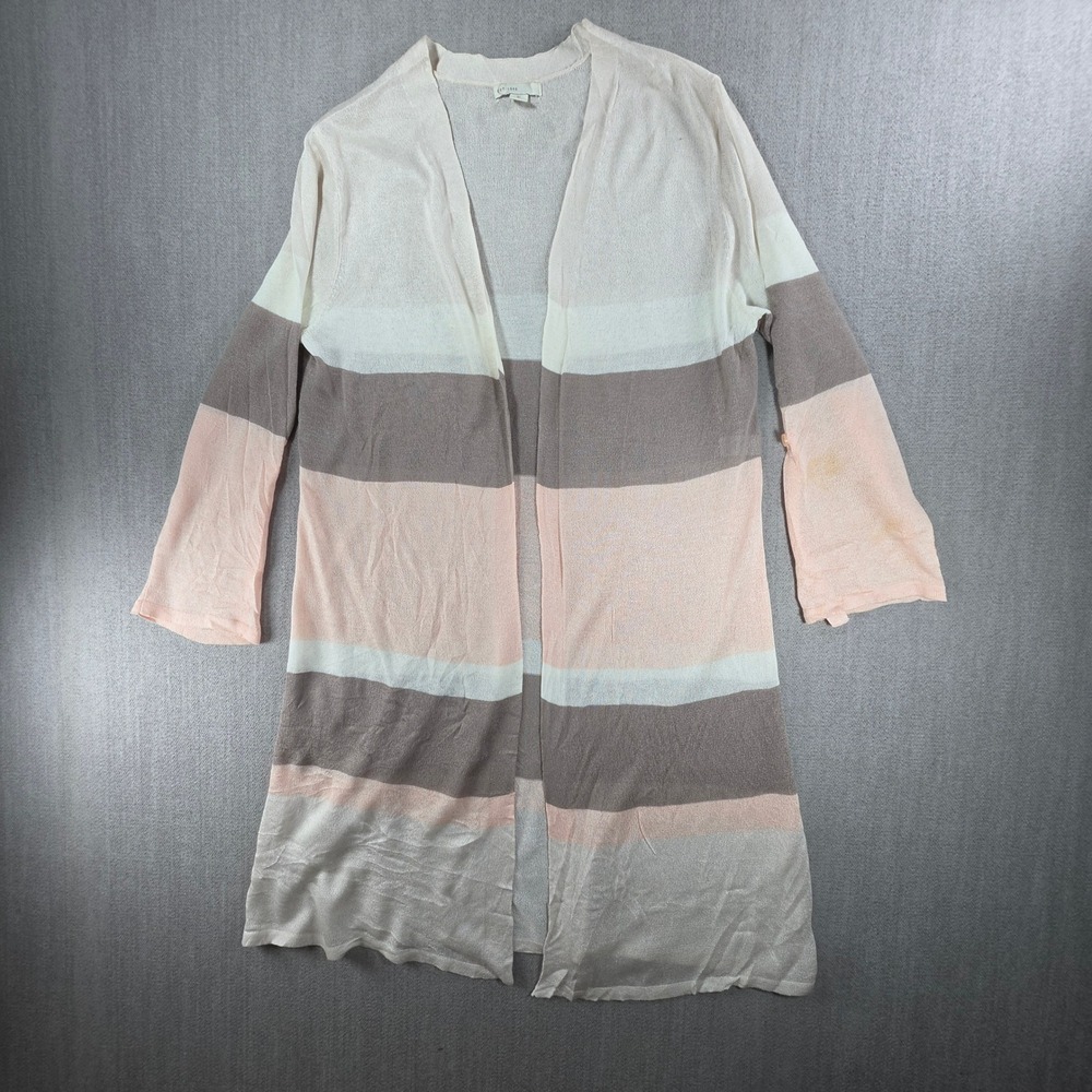 EST. 1946 Cardigan Womens S Pink Colorblock Striped Longline Open Front Duster